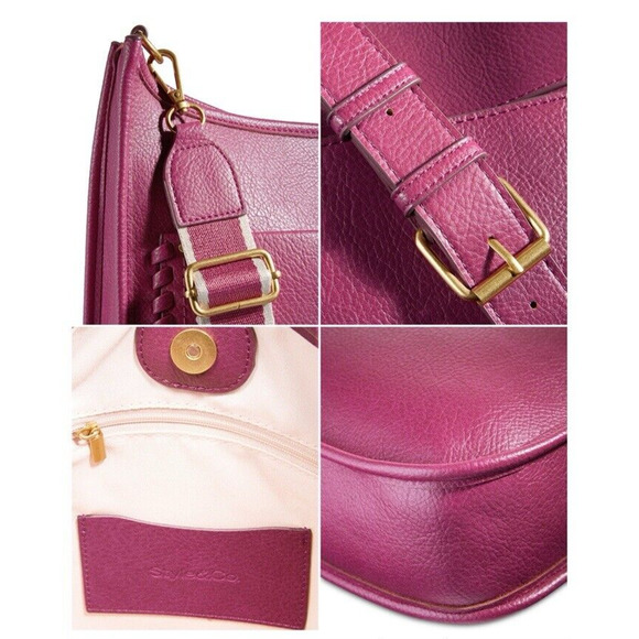 Style & Co Whipstitch soft faux-leather medium Crossbody Purse Twinberry Pink - Picture 6 of 10